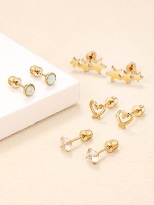 Hypoallergenic Earrings for Girls Surgical Stainless Steel Kids Jewelry for Teens Women Toddler Cute Screw Back Earring Sets - Image 3