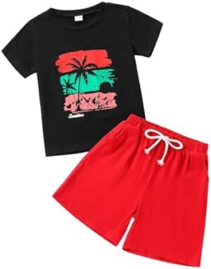 Kid Toddler Boy Summer Clothes Hawaiian Jungle Short Sleeve T-Shirt + Shorts 2PC Summer Outfits Set