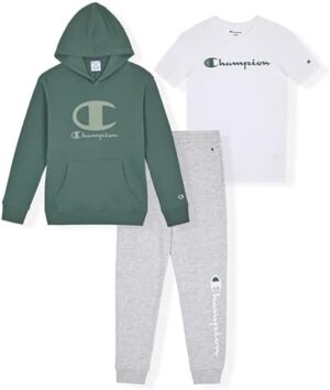 Champion Boys Sweatsuit Set for Kids 3 Piece Boys Hoodie Jogger and Tee Shirt Tracksuit Outfit