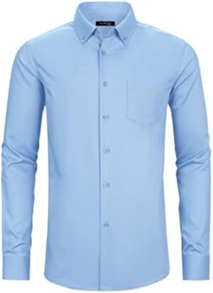 FAHIZO Men's Dress Shirt Regular Fit Soild Casual Business Formal Long Sleeve Button Down Shirts with Pocket