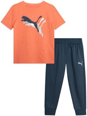 PUMA Toddler Boys' Pant Set - 2 Piece Short Sleeve T-Shirt and Active Performance Fleece Joggers for Toddler Boys (18M-5T)