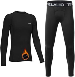 TELALEO Boys' Girls' Long Sleeve Compression Shirts Thermal Fleece Lined Kids Athletic Sports Tops Leggings Baselayer Set