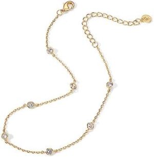 PAVOI 14K Gold Plated Charm Link Chain Anklets for Women | Dainty Cubic Zirconia Boho Dot Evil Eye Star Station Solitaire Pearl Beaded Festival Adjustable Gold Anklets - Image 3