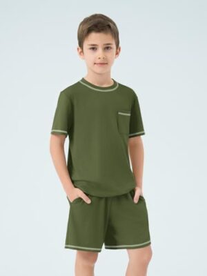 Haloumoning Boys Summer 2 Piece Outfits Kids Short Sleeve T-Shirt and Shorts Clothing Sets 5-14 Years - Image 2