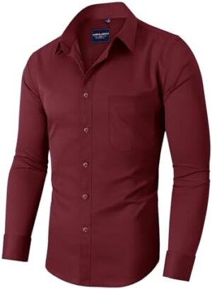 Alimens & Gentle Men's Dress Shirts Long Sleeve Wrinkle-Free Stretch Shirts Solid Formal Button Down Shirt with Pocket