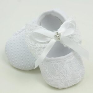 White Shoes for Baby Girls Baptism Shoes and Headband Set Christening Ivory Dress Shoes - Image 6