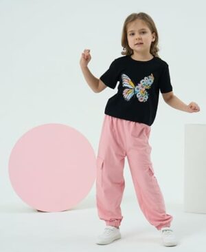 Kid Girl Clothes Outfits Figure Letter Graphic Tee Top + Flap Pocket Pants 2PC Spring Summer Clothing Set - Image 2