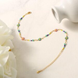 Daisy Anklet, Gold Beaded Flower Anklet Dainty Colorful Foot Chain Summer Beach Boho Foot Jewelry Gift for Women Girls for Birthday Valentine's Day Anniversary Christmas - Image 6