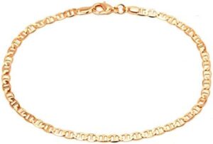 Barzel 18K Gold Plated Flat Marina Link Anklet for Women - Made In Brazil