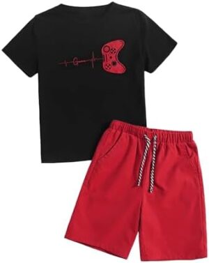 SOLY HUX Boy's Letter Graphic Short Sleeve Tee Shirt and Drawstring Waist Shorts Set 2 Piece Outfit