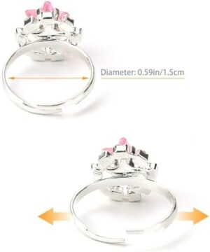 Girls Crystal Adjustable Rings, Princess Jewelry Finger Rings with Heart Shape Box, Girl Pretend Play and Dress up Rings for Children Kids Little Girls - Random - Image 3