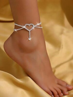 Silver Ankle Bracelets for Women, Adjustable Rhinestone Pendant Tennis Anklet, Butterfly Heart Infinite Diamond Summer Beach Foot Chain Jewelry Gifts - Image 3