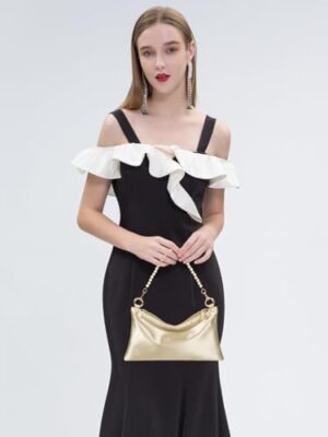 Women’s Satin Evening Bag Clutch Purse Handbag for Women Wedding Shoulder Bag with 2 Chains for Formal Cocktail Party - Image 8