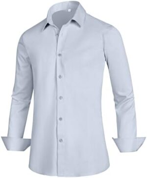 Men's Dress Shirts Regular Fit Solid Long Sleeve Wrinkle-Free Formal Shirt Business Casual Button Down Shirts - Image 2