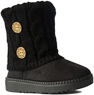 REDVOLUTION Kids Boots Toddler Girls Cute 2 Buttons || Rhinestone Faux Fur Suede Knitting Shoe