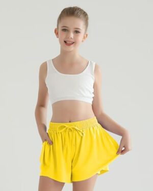 Girls Flowy Athletic Shorts with Pocket Kids Spandex 2 in 1 Drawstring Butterfly Skorts for Cheer, Dance, Running - Image 2