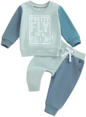 Baby Boy Fall Clothes Set Long Sleeve Letter Print Sweatshirt Pants Toddler Infant Outfits 6 12 18 24 Months 2T