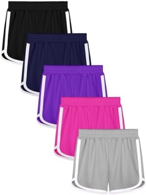 Resinta 5 Packs Girls Athletic Soccer Shorts Toddler Basketball Sports Shorts Kids Quick Dry Gym Running Shorts