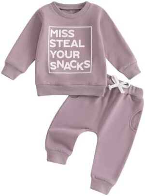 Baby Girl Fall Clothes Set Long Sleeve Letter Print Sweatshirt Pants Toddler Infant Outfits 6 12 18 24 Months 2T 3T