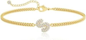 Moodear Gold Bracelets for Women - Dainty Gold Bracelet Adjustable 14K Gold Plated Waterproof A-Z CZ Bubbles Initial Letter Cuban Link Chain Bracelets for Women Gold Jewelry Gifts