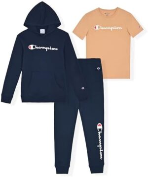 Champion Boys Sweatsuit Set for Kids 3 Piece Boys Hoodie Jogger and Tee Shirt Tracksuit Outfit