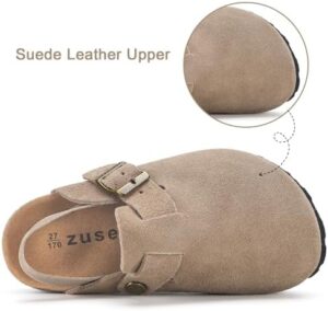 ZUSERIS Kids Suede Clogs Toddler Clogs Boys Girls Cork Footbed Sandals Potato Shoes Leather Slip On Mules with Adjustable Buckle - Image 3