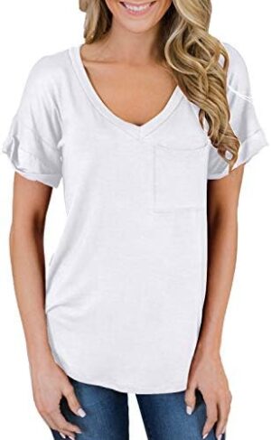 MIHOLL Women's Short Sleeve V-Neck Shirts Loose Casual Tee T-Shirt - Image 3