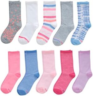 Hanes Girls' Ultimate Fashion Crew Socks Pack, Lightweight Stretch Crew Socks, Assorted 10-Pair Pack, Small - Image 2