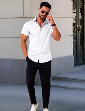 LETSEE Mens Dress Shirts Short Sleeve Slim Fit Business Casual Shirts for Men Button Up Shirts - Image 3