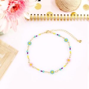 Daisy Anklet, Gold Beaded Flower Anklet Dainty Colorful Foot Chain Summer Beach Boho Foot Jewelry Gift for Women Girls for Birthday Valentine's Day Anniversary Christmas - Image 3