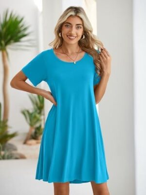 BELAROI Womens Summer Casual T Shirt Dress Loose Swing Tunic Dress Short Sleeve Sundress with Pockets - Image 2