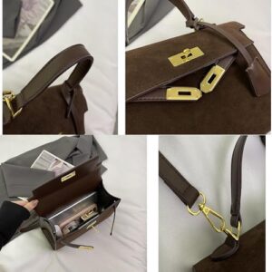 Top Handle Satchel Vintage Top Handle Bag Suede Leather Women Handbags Purse Mini Satchel Bags Shoulder Bag for Women - Image 6