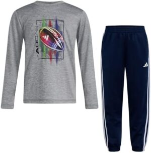 adidas Boys 2-piece Long Sleeve Poly Mélange Tee and Joggers Set