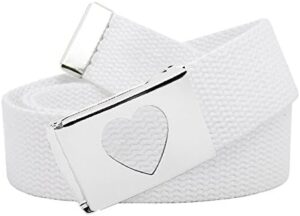 Build A Belt Girl's 1.25" Wide Heart Silver Flip Top Belt Buckle with Canvas Web Belt