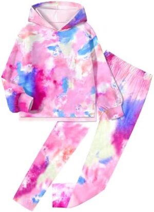 KANGKANG Girls Clothes Knitted Hoodie Pullover Tie Dye Leggings 2 Piece Girls' Clothing Sets Fall Sweatsuits Outfits