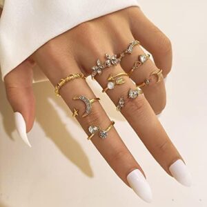 KISS WIFE Gold Stackable Moon Star Knuckle Rings Set for Women, Boho Dainty Lightweight Stacking Rings, Vintage Midi Rings Pack, Trendy Jewelry - Image 3