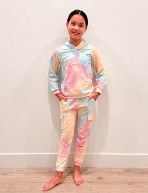 Arshiner 2 Pieces Girls Outfits Tie Dye Sweatsuits Pant Set Long Sleeve Athletic Sweatshirts and Sweatpants with Pockets - Image 6