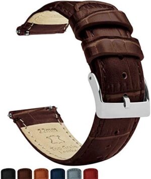 Barton Alligator Grain Leather Watch Bands - Quick Release Leather Watch Straps for Men Women - 16mm, 18mm, 19mm, 20mm, 21mm, 22mm, 23mm, or 24mm Standard or Long