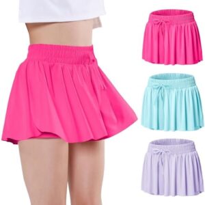 EXARUS Girls Butterfly Shorts Flowy Dance Athletic 2 in 1 Cheer Skorts Flutter Skirt Running Preppy Clothes Kids 6-14Y