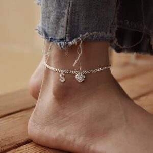 Dainty Silver Initial Heart Anklets for Women Personalized Sparkle Ankle Bracelets Simple Letter Anklet Everyday Jewelry Gift for Her - Image 5