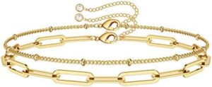 Dainty Gold Bracelets for Women, 14K Gold Filled Adjustable Layered Bracelet Cute Evil Eye Oval Chain Pearl Bar Turtle Gold Bracelets for Women Jewelry