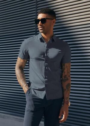 PJ PAUL JONES Mens Short Sleeve Button Down Shirts Wrinkle Free Stretch Dress Shirts for Men Casual Formal Shirt - Image 5