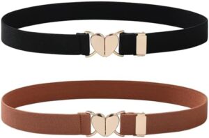 AWAYTR Kids Elastic Belt for Girls - Adjustable Toddler Heart Buckle Stretch Belts for Boys Girls