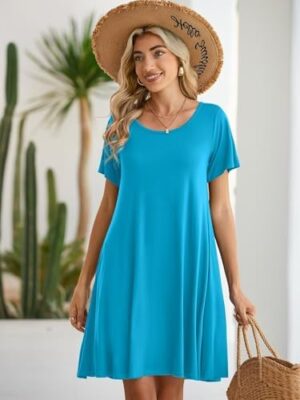 BELAROI Womens Summer Casual T Shirt Dress Loose Swing Tunic Dress Short Sleeve Sundress with Pockets - Image 5