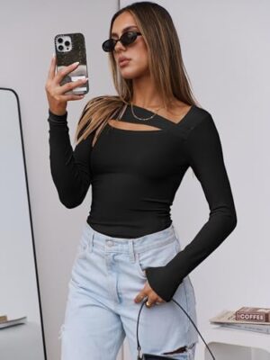 ANRABESS Womens Cutout Tops Trendy Sexy Long Sleeve Shirts Ribbed Slim Fit Tee 2024 Fall Fashion Going Out Tshirts Clothes - Image 6