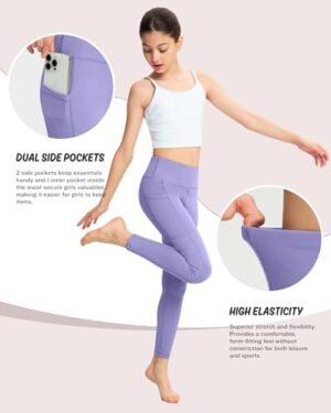 ATHVOTAR Girls Leggings with Pockets: High Waisted Yoga Workout Athletic Dance Running Pants 4 Packs - Image 2