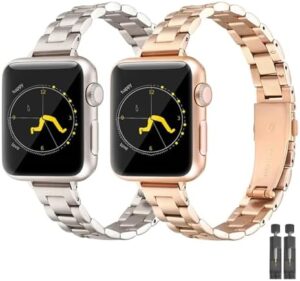 THOBY Metal Bands Compatible with Apple Watch 38mm 40mm 41mm 42mm 44mm 45mm 49mm Women Replacement Stainless Steel Strap for iWatch Series 9 8 7 6 5 4 3 2 1 SE，2 Pack