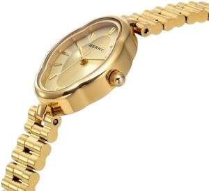 BERNY Gold Watches for Women Dainty Ladies Quartz Watch Vintage Copper Mirrors Shape Japanese Quartz Movement 3ATM Waterproof Fashion Female Wrist Watch Luxury Birthday Gifts - Image 2