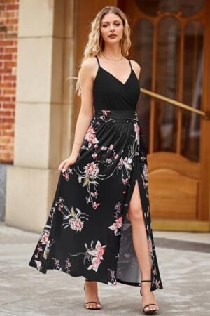 Newshows Women Summer 2025 Maxi Dress Vacation Floral Spaghetti Strap Spring Casual Boho Split Beach Long Flowy Sundress - Image 3