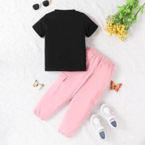 Kid Girl Clothes Outfits Figure Letter Graphic Tee Top + Flap Pocket Pants 2PC Spring Summer Clothing Set - Image 5